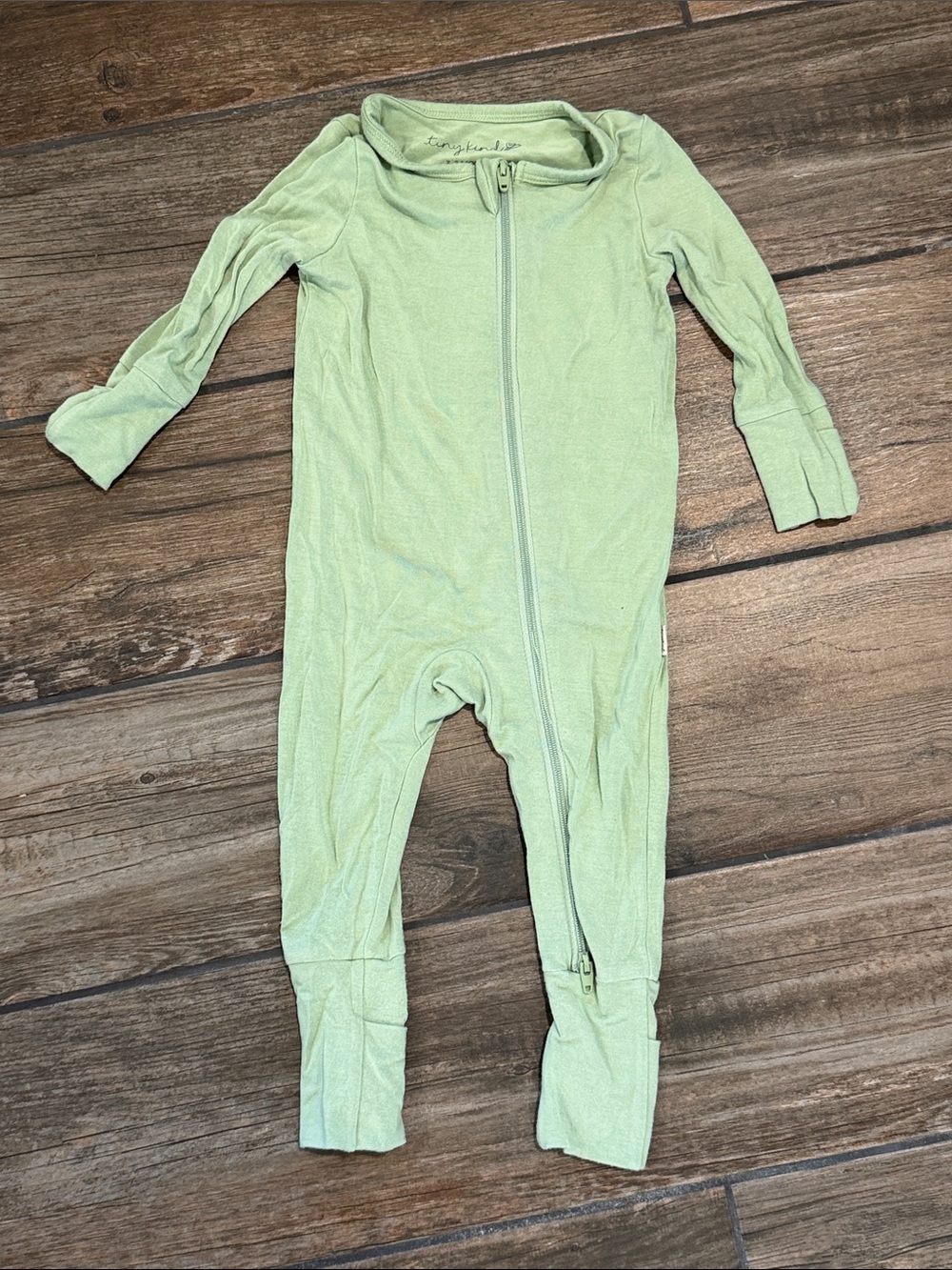 Tiny Kind Baby Zip-Front Footie One-Piece in Sage/Light Green